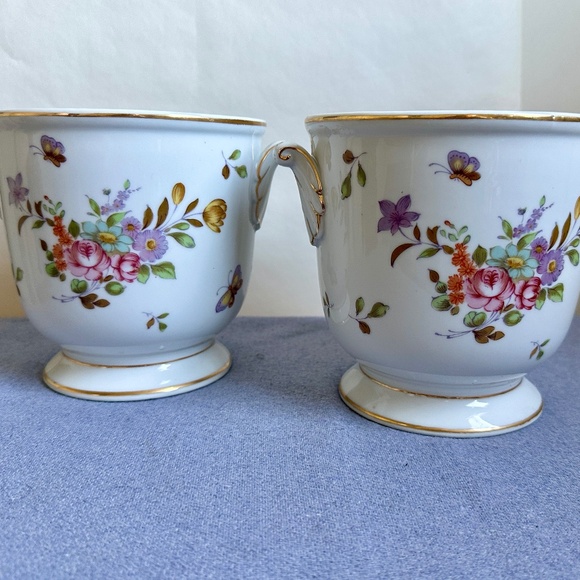 Other - Pair Vintage Urns, White Glazed Painted Bone China, Flowers, Butterflies Bridal